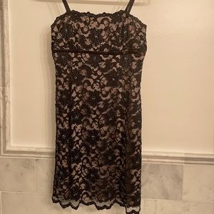 Basix II Lace & Beaded Cocktail Dress - Black & Nude